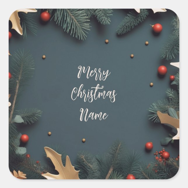 Adesivo Quadrado Feliz Natal Personalizável - Quadro de Natal (Frente)