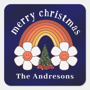 Adesivo Quadrado Feliz Natal Rainbow Personalizado