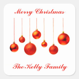 Adesivo Quadrado Feliz Natal Red Balls com texto