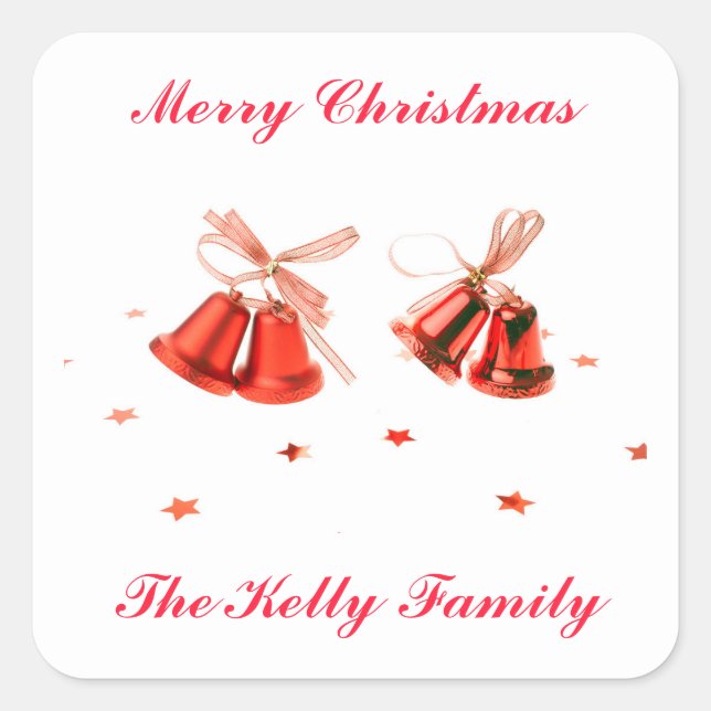 Adesivo Quadrado Feliz Natal Red Bells decoração com texto (Frente)