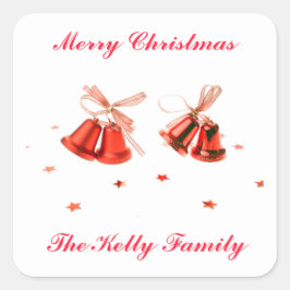 Adesivo Quadrado Feliz Natal Red Bells decoração com texto