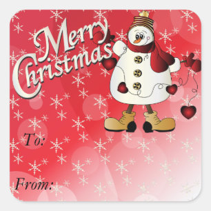 Adesivo Quadrado Feliz Natal Red Heart Snowman