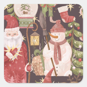 Adesivo Quadrado Feliz Natal Retro Vintage Papai Noel