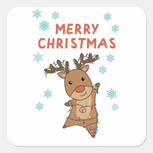 Adesivo Quadrado Feliz Natal Rudolph Red Nose Reindeer Neve