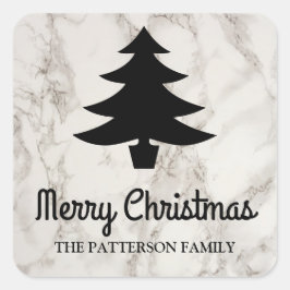 Adesivo Quadrado Feliz Natal Script | Padrão de mármore em árvore