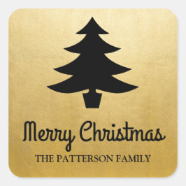 Adesivo Quadrado Feliz Natal Script | Tree Faux Gold Foil