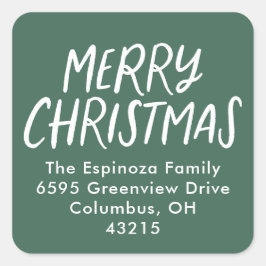 Adesivo Quadrado Feliz Natal, simples endereço de retorno verde