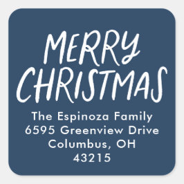 Adesivo Quadrado Feliz Natal - simples endereço de volta azul-nacy