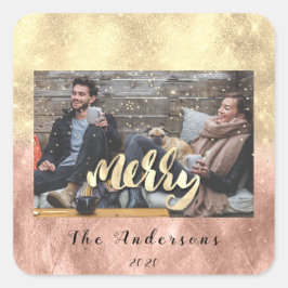 Adesivo Quadrado Feliz Natal Snow Confetti Spark Foto Dourada