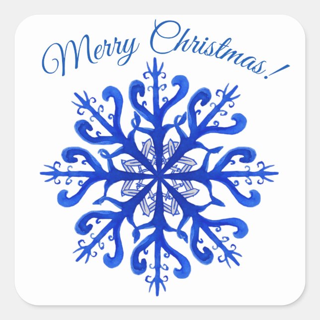 Adesivo Quadrado Feliz Natal Snowflake Sticker (Frente)
