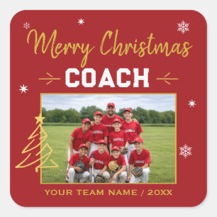 Adesivo Quadrado Feliz Natal Treinador Foto Personalizada da Equipe