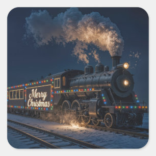 Adesivo Quadrado Feliz Natal Trem Vintage Na Neve
