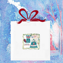 Adesivo Quadrado Feliz Natal Urso Raposa Nórdica Decorativa Floral