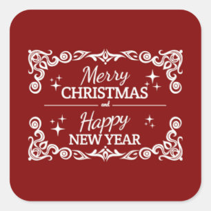 Adesivo Quadrado Feliz Natal Vermelho E Branco E Feliz ano novo