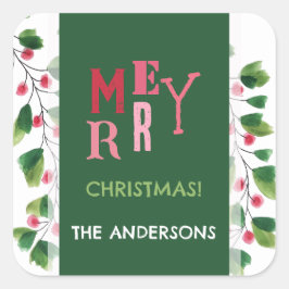 Adesivo Quadrado Feliz Natal, Vermelho E Vermelhos, Terra De Aquare
