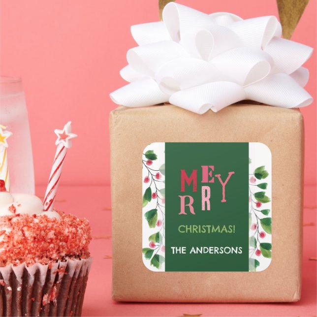 Adesivo Quadrado Feliz Natal, Vermelho E Vermelhos, Terra De Aquare (Festa)