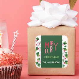 Adesivo Quadrado Feliz Natal, Vermelho E Vermelhos, Terra De Aquare