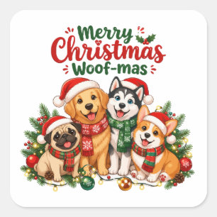 Adesivo Quadrado Feliz Natal Woof-mas Amantes de Cachorros