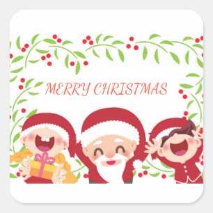 Adesivo Quadrado Feliz Pai Natal E Crianças
