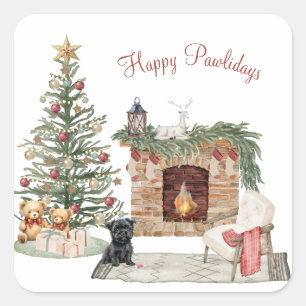 Adesivo Quadrado Feliz Pawlidays Design de Cachorro - Affenpinscher