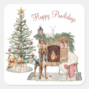 Adesivo Quadrado Feliz Pawlidays Design de Cachorro - Bloodhound