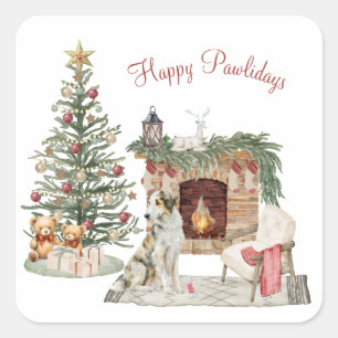 Adesivo Quadrado Feliz Pawlidays Design de Cachorro - Borzoi
