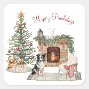 Adesivo Quadrado Feliz Pawlidays Design de Cachorro - Collie