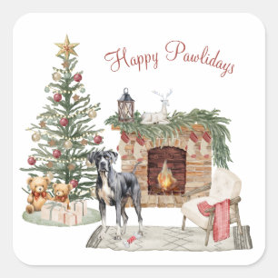 Adesivo Quadrado Feliz Pawlidays Design de Cachorro - Grande Danês