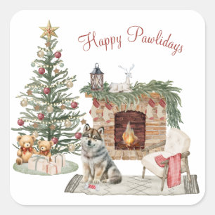 Adesivo Quadrado Feliz Pawlidays Design de Cachorro - Husky