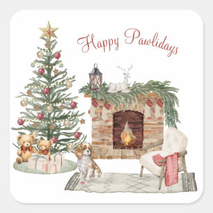 Adesivo Quadrado Feliz Pawlidays Design de Cachorro - King Charles