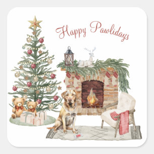 Adesivo Quadrado Feliz Pawlidays Design de Cachorro - Labrador Retr