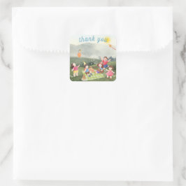 Adesivo Quadrado Feliz Picnic Editável Birthday Kids Boy
