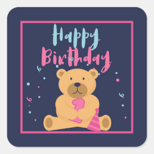 Adesivo Quadrado Feliz Primeiro Aniversário