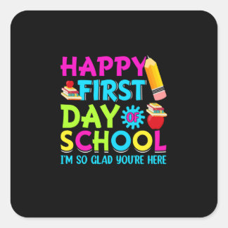 Adesivo Quadrado feliz primeiro dia de escola