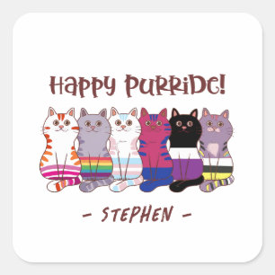 Adesivo Quadrado Feliz Purride - Gatos do Orgulho LGBTQ