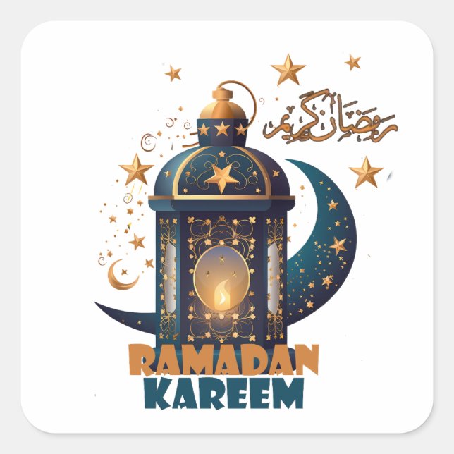 Adesivo Quadrado Feliz Ramadan Kareem E Eid Mubarak 2024 (Frente)