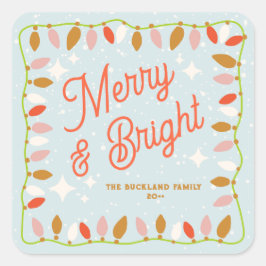 Adesivo Quadrado Feliz retrorativa e luzes de Natal brilhantes