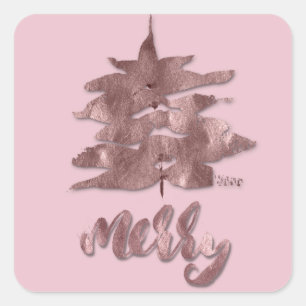 Adesivo Quadrado Feliz Rosa Dourada Árvore de Natal Maure de Cobre