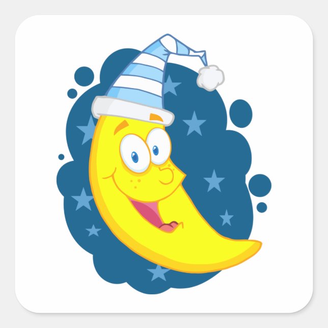 Adesivo Quadrado Feliz rosto de lua (Frente)