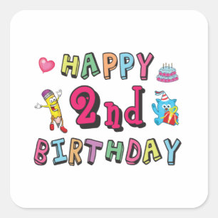 Adesivo Quadrado Feliz segundo aniversário 2 anos de surpresa diá