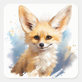 Adesivo Quadrado Feliz Sorriso Feliz Marrom Fennec Fox