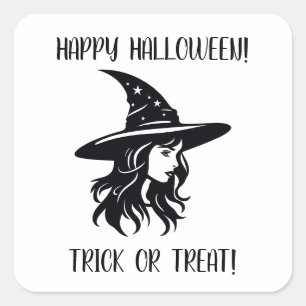 Adesivo Quadrado Feliz truque de Halloween ou bruxa de trato de pre