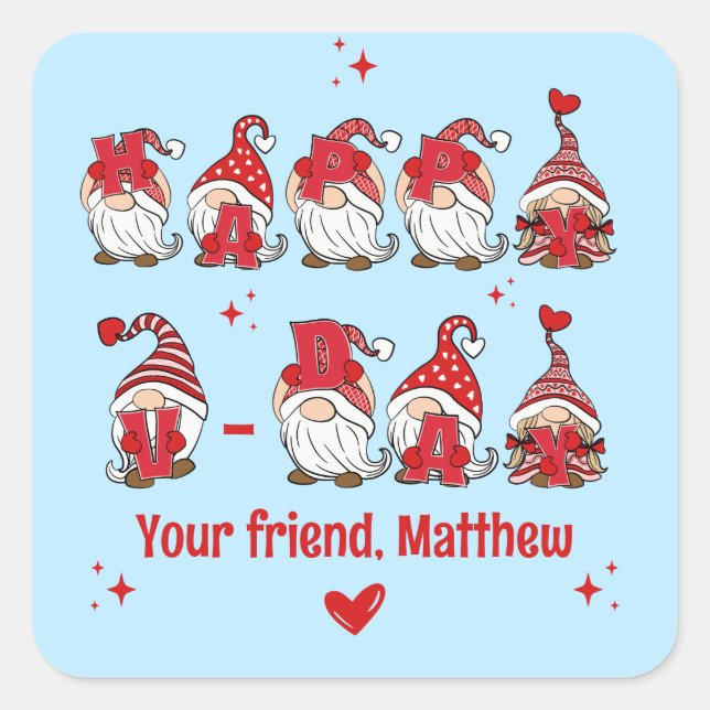 Adesivo Quadrado Feliz V- Day Gnome Letting Blue Classroom (Frente)