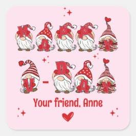 Adesivo Quadrado Feliz V- Day Gnomo Letting Pink Classroom