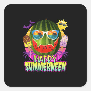 Adesivo Quadrado Feliz Verão entre Watermelon Jack O Lanterna Verão