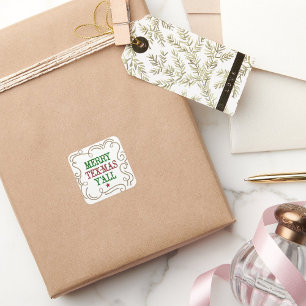 Adesivo Quadrado Feliz Vermelha e Verde Natal Tex-Mas Y'all