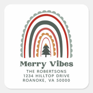 Adesivo Quadrado Feliz Vibes Boho Arco Arco-Íris Endereço de Volta