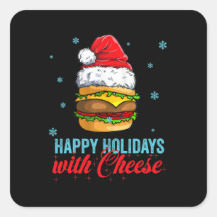Adesivo Quadrado Felizes feriados de cheeseburger de Natal com quei