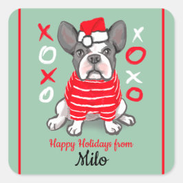 Adesivo Quadrado Felizes feriados do seu buldogue francês 20 adesiv