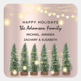 Adesivo Quadrado Felizes Feriados Feliz Festa de Natal Nome Rosa